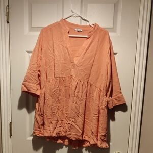 White Birch Orange 3/4 Sleeve Babydoll Tunic With Raw Edging